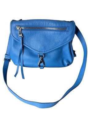 AIMEE KESTENBERG Blue Pebbled Leather Crossbody Messenger Bag Clip Snap Flap